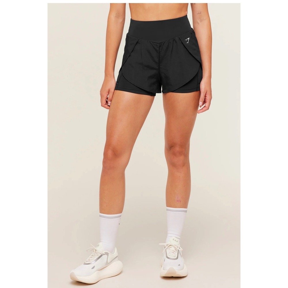Gymshark Black Double Layer Running Shorts High Rise Athletic Small